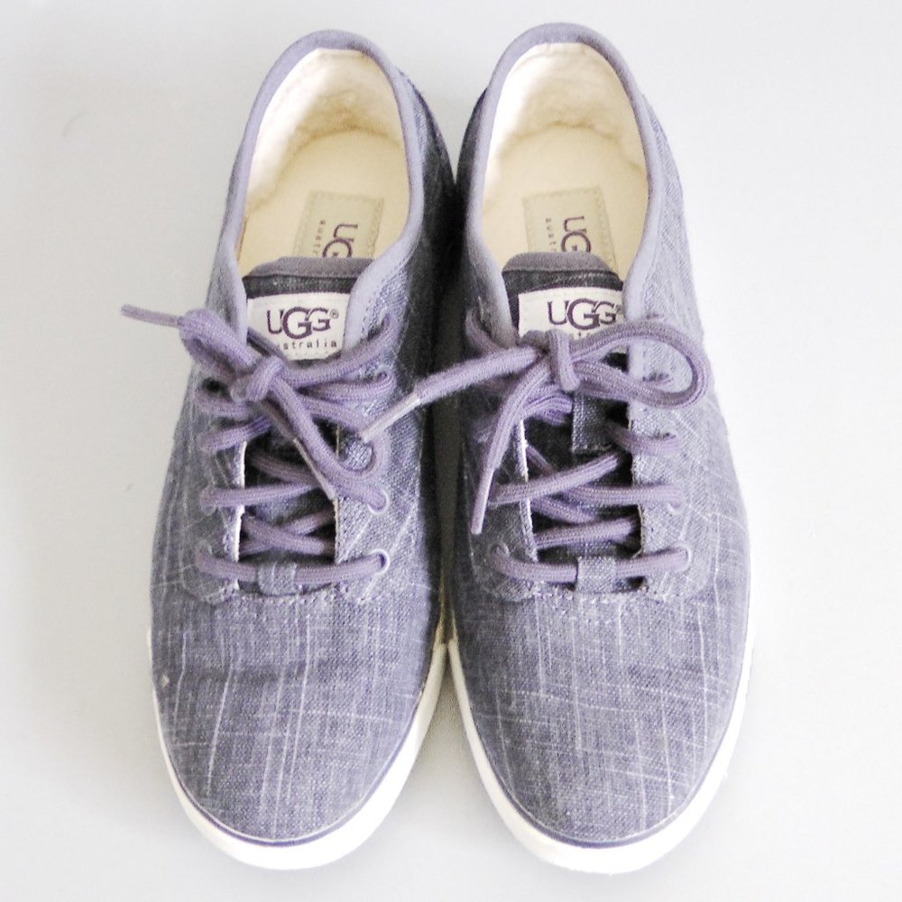 UGG Australia Blue Canvas Sneakers Sheepskin Trim Women’s 7.5M